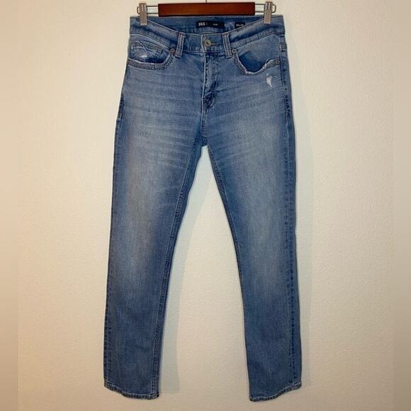 BKE Alec Straight Leg Light Wash Distressed Stretch Mid Rise Mens Denim Jeans - Picture 2 of 6